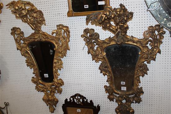 2 x 19th century Italian carved giltwood cartouche framed wall mirrors(-)